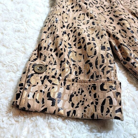 LINEAR Leopard Print Metallic Gold Crop Sleeve Open Front Stylish Jacket - Picture 6 of 8